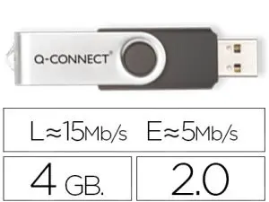 CLÉ USB Q-CONNECT 2.0 4GB VITESSE LECTURE 15MB/S ÉCRITURE 5MB/S CAPUCHON ROTATIF