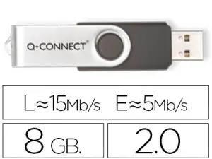 CLÉ USB Q-CONNECT 2.0 8GB VITESSE LECTURE 15MB/S ÉCRITURE 5MB/S CAPUCHON ROTATIF