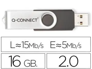 CLÉ USB Q-CONNECT 2.0 16GB VITESSE LECTURE 18MB/S ÉCRITURE 8MB/S CAPUCHON ROTATIF
