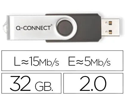 CLÉ USB Q-CONNECT 2.0 32GB VITESSE LECTURE 18MB/S ÉCRITURE 12MB/S CAPUCHON ROTATIF