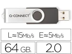 CLÉ USB Q-CONNECT 2.0 64GB VITESSE LECTURE 18MB/S ÉCRITURE 12MB/S CAPUCHON ROTATIF