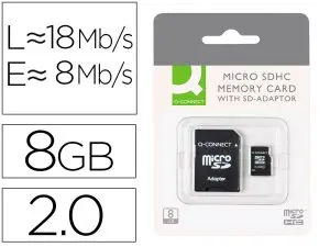 CARTE MICRO Q-CONNECT SDHC ADAPTATEUR SD CAPACITÉ 8GB CLASSE 4 TÉLÉPHONES PORTABLES TABLETTES