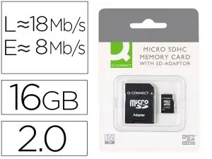CARTE MICRO Q-CONNECT SDHC ADAPTATEUR SD CAPACITÉ 16GB CLASSE 4 TÉLÉPHONES PORTABLES TABLETTES