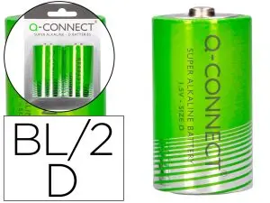 PILE Q-CONNECT ÉCONOMIQUE CAPACITÉ 1.5V I.C.E. LR20 TAILLE D BLISTER 2 UNITÉS