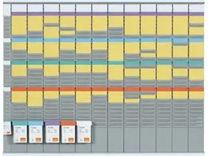 KIT PLANNING NOBO ANNUEL 12 COLONNES 12 BANDES 32 FENTES INDICE 2 1 BANDE 32 FENTES INDICE 1 LIVRÉ 600 FICHES 66X77CM