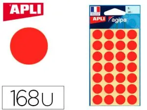 PASTILLE ADHÉSIVE APLI AGIPA DIAMÈTRE 15MM COLORIS ROUGE POCHETTE 168 UNITÉS