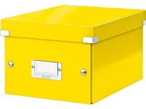 BOITE RANGEMENT LEITZ CLICKANDSTORE WOW CARTON LAMINE A5+ 220X160X282MM PORTE-ETIQUETTE PLIABLE COLORIS JAUNE