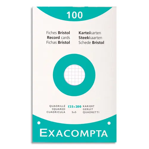 ETUI DE 100 FICHES EXACOMPTA BRISTOL BLANC QUADRILLE 5X5 UNI PERFOREE 125X200MM