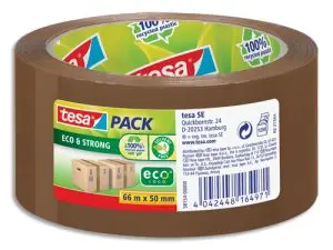 RUBAN ADHÉSIF TESAPACK ECO&STRONG EMBALLAGE POLYPROPYLÈNE TRÈS SOLIDE 100% PLASTIQUE RECYCLÉ 50MMX66M HAVANE