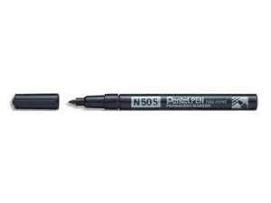 MARQUEUR PENTEL PERMANENT N50S CORPS METAL POINTE CONIQUE TRES FINE ENCRE INDELEBILE TOUS SUPPORTS NOIRE