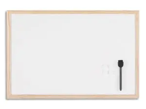 TABLEAU BI-OFFICE CADRE BOIS MAGNÉTIQUE 2 AIMANTS 1 FEUTRE NOIR SYSTÈME ACCROCHAGE 40X60CM