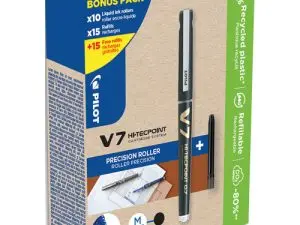 PACK PILOT V7 10 ROLLERS ENCRE LIQUIDE RECHARGEABLES   POINTE MOYENNE 10 SETS DE 3   RECHARGES 5 OFFERTES COLORIS