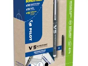 PACK PILOT V5 10 ROLLERS ENCRE LIQUIDE RECHARGEABLES   POINTE MOYENNE 10 SETS DE 3   RECHARGES 5 OFFERTES COLORIS