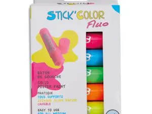 BATON GOUACHE STICK'COLOR SOLIDE TOUS SUPPORTS COLORIS  FLUO ASSORTIS BOITE 6 UNITES