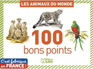 BON POINT EDITIONS LITO ANIMAUX DU MONDE TEXTE PEDAGOGIQUE AU VERSO 61X82MM BOITE 100 UNITES