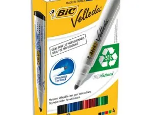 MARQUEUR BIC VELLEDA 1701 EFFAÇABLE POINTE OGIVE TRACÉ 1.5MM ENCRE BASE ALCOOL INODORE CORPS PLASTIQUE BOÎTE 4 UNITÉS