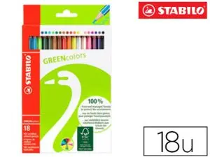 CRAYON BOIS STABILO GREENCOLORS ÉCOLOGIQUE FINITION VERNIS MAT 175MM LUTTE CONTRE DÉFORESTATION ÉTUI CARTON 18 UNITÉS