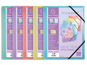 CHEMISE 3 RABATS EXACOMPTA KREA COVER A4 COUVERTURE PERSONNALISABLE PP COLORIS PASTEL ASSORTIS