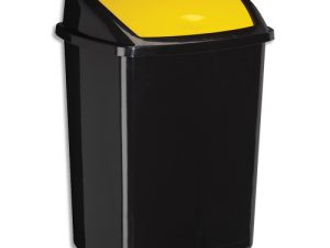 POUBELLE CEP PLASTIQUE A COUVERCLE BASCULANT 50L NOIR COUVERCLE JAUNE