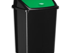 POUBELLE CEP PLASTIQUE A COUVERCLE BASCULANT 50L NOIR COUVERCLE VERT