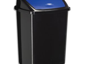 POUBELLE CEP PLASTIQUE A COUVERCLE BASCULANT 50L NOIR COUVERCLE BLEU