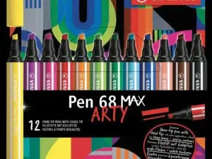 FEUTRE COLORIAGE STABILO PEN 68 MAX ARTY ENCRE AQUARELLABLEPOINTE LARGE BISEAUTEE ETUI CARTON 12 COLORIS ASSORTIS