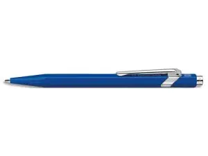 STYLO-BILLE CARAN D'ACHE 849 MÉTAL-X LINE ALUMINIUM BOUTON POUSSOIR CORPS HEXAGONAL BLEU ENCRE BLEUE POINTE MOYENNE