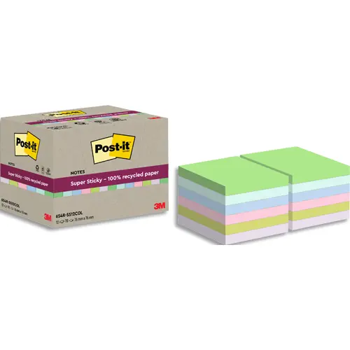 BLOC-NOTES POST-IT SUPER STICKY 12 BLOCS 76X76MM COLORIS ASSORTIES