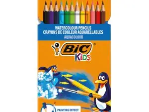 CRAYON BIC KIDS AQUACOULEUR HEXAGONAL MINE AQUARELLE TRÈS PIGMENTÉE EFFET PEINTURE AQUARELLE COULEURS VIVES ÉTUI 12U