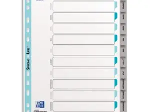 INTERCALAIRE OXFORD POLYPROPYLÈNE SOUPLE GRIS 12 POSITIONS A4 210X297MM DÉSIGNATION MENSUEL ONGLETS BICOLORES