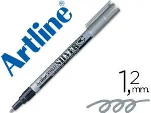 MARQUEUR ARTLINE PERMANENT POINTE FINE CONIQUE 1.2MM TOUS SUPPORTS CORPS MÉTAL ENCRE PIGMENTÉE RÉSISTE EAU ARGENT