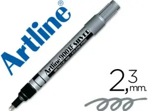 MARQUEUR ARTLINE PERMANENT POINTE MOYENNE CONIQUE 2.3MM TOUS SUPPORTS CORPS MÉTAL ENCRE PIGMENTÉE RÉSISTE EAU ARGENT