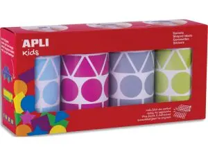 GOMMETTE APLI FORMES GEOMETRIQUES ET COLORIS PASTELS ASSORTIS 4 ROULEAUX 5428 UNITES
