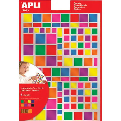 GOMMETTE APLI KIDS CARRÉE PERMANENTE COLORIS MÉTAL ASSORTIS 160X216MM POCHETTE 756 UNITÉS