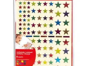 POCHETTE APLI 6 FEUILLES DE GOMMETTES ETOILE COULEUR      METALLISEES ASSORTIES