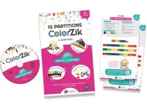 PARTITION COLOREE EDITIONS FUZEAU COLORZIK COMPTINES     PACK DE 10 COMPTINES AVEC     PAROLES ET 1 CD