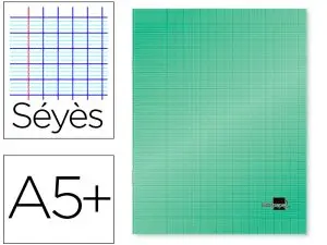 CAHIER PIQUÉ LIDERPAPEL COUVERTURE PLASTIQUE SOUPLE A5+ 17X22CM 90G 96 PAGES SÉYÈS COLORIS VERT