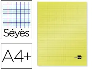 CAHIER PIQUÉ LIDERPAPEL COUVERTURE PLASTIQUE SOUPLE A4+ 24X32CM 96 PAGES SÉYÈS COLORIS JAUNE