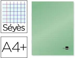 CAHIER PIQUÉ LIDERPAPEL COUVERTURE PLASTIQUE SOUPLE A4+ 24X32CM 96 PAGES SÉYÈS COLORIS VERT