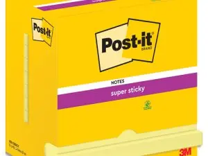BLOCS-NOTES POST-IT SUPER STICKY 127X76MM 90F REPOSITIONNABLE COLORIS JAUNE BOITE DE 12