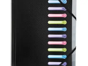 TRIEUR EXACOMPTA 3 RABATS POLYPROPYLÈNE A4+ 12 COMPARTIMENTS FENÊTRES FERMETURE ÉLASTIQUE COLORIS NOIR