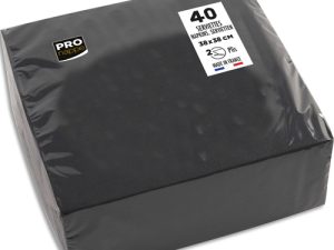 SERVIETTE EXACOMPTA MICRO-GAUFFRE OUATE 2 PLIS 38X38CM COLORIS NOIR PAQUET 40 UNITES