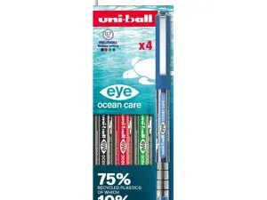 ROLLER UNIBALL OCEAN CARE ECRITURE MOYENNE POINTE 0,7MM ENCRE LIQUIDE COLORIS ASSORTIS POCHETTE 4 UNITES