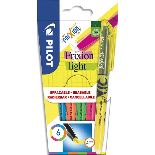 SURLIGNEUR PILOT FRIXION LIGHT FLUO NATURAL POINTE MOYENNE BISEAUTEE POCHETTES DE 6 FLUO ASSORTIS