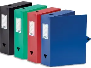 BOÎTE CLASSEMENT VIQUEL POLYPROPYLÈNE 8/10E DOS 80MM FERMETURE PATTE BOUTON PRESSION COLORIS ASSORTIS STANDARD