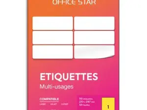 ETIQUETTE OFFICE STAR IMPRESSION LASER JET ENCRE ET COPIEUR 210X297MM COLORIS     JAUNE POCHETTE 100 UNITES