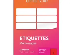 ETIQUETTE OFFICE STAR IMPRESSION LASER JET ENCRE ET COPIEUR 210X297MM COLORIS     ROUGE POCHETTE 50 UNITES