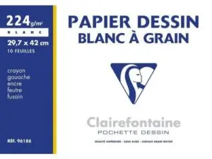 PAPIER DESSIN CLAIREFONTAINE GRAIN LÉGER PRONONCÉ SANS ACIDE BLANCHEUR NATURELLE 224G A3 POCHETTE 10F