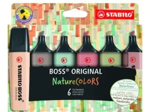 SURLIGNEUR STABILO BOSS ORIGINAL TRACE 2/5MM POINTE BISEAUTEE ENCRE BASE EAU COLORIS NATURE ASSORTIS POCHETTE 6 UNITES