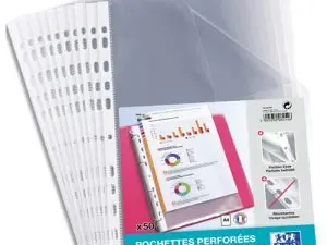 POCHETTE OXFORD POLYPROPYLÈNE LISSE PERFORÉE ANTISTATIQUE A4 210X297MM SACHET 50 UNITÉS